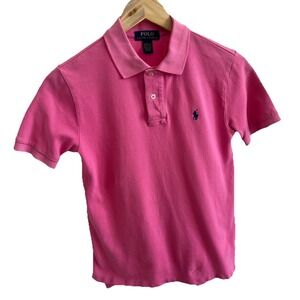 Polo Ralph Lauren Boys M 8-10 Short Sleeve Shirt Pink with Dark Blue Pony Preppy